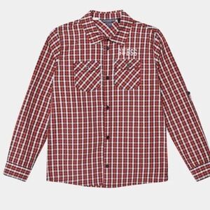 GUESS Big Boys All Over Print Poplin Woven Embroidered Logo Shirt boy’s shirt 12